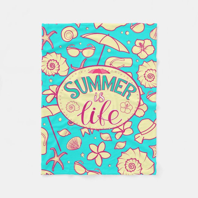 Sommar mönster på turkospuntium: paraply fleecefilt (Framsidan)