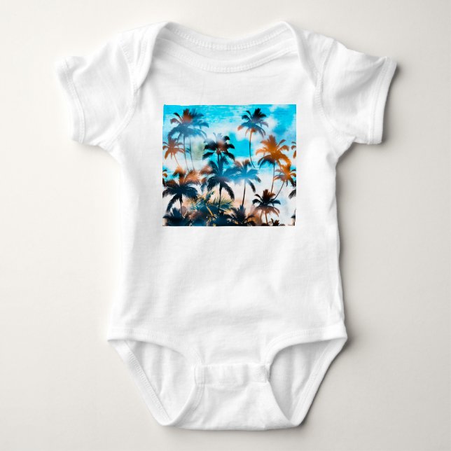 Sommar mönster, tropiska träd, himlar. t shirt (Framsida)