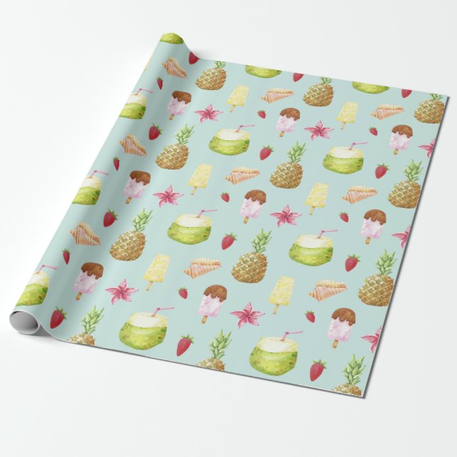 Sommar Mönster Wrapping Papper Presentpapper (Utrullad)
