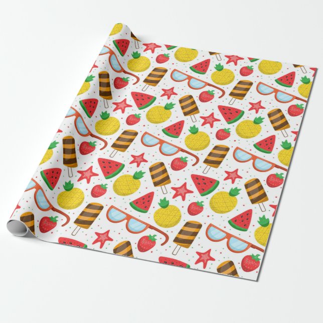 Sommar Mönster Wrapping Papper Presentpapper (Utrullad)