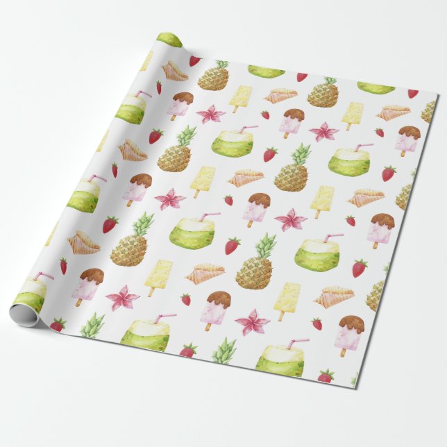 Sommar Mönster Wrapping Papper Presentpapper (Utrullad)