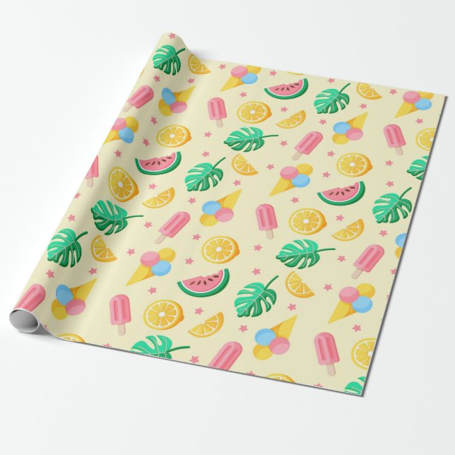 Sommar Mönster Wrapping Papper Presentpapper (Utrullad)