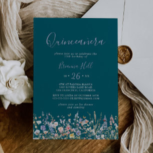 Sommar Multifärgad WildblomGrönt Quinceañera Inbjudningar