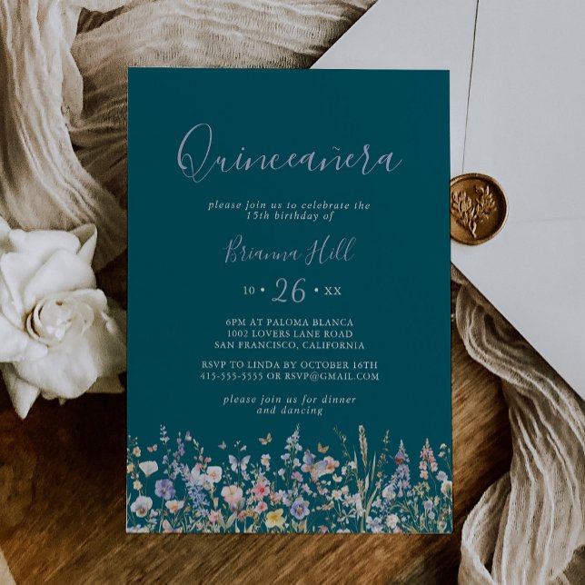 Sommar Multifärgad WildblomGrönt Quinceañera Inbjudningar (Skapare uppladdad)