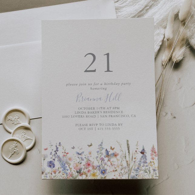 Sommar Multifärgad Wildblomma 21:a födelsedagen Pa Inbjudningar (Skapare uppladdad)