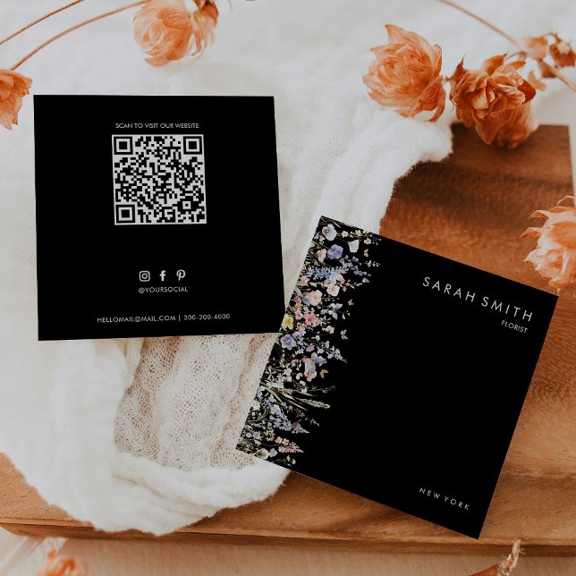 Sommar-Multifärgaden Wildblomflorist QR-kod Fyrkantigt Visitkort (Skapare uppladdad)