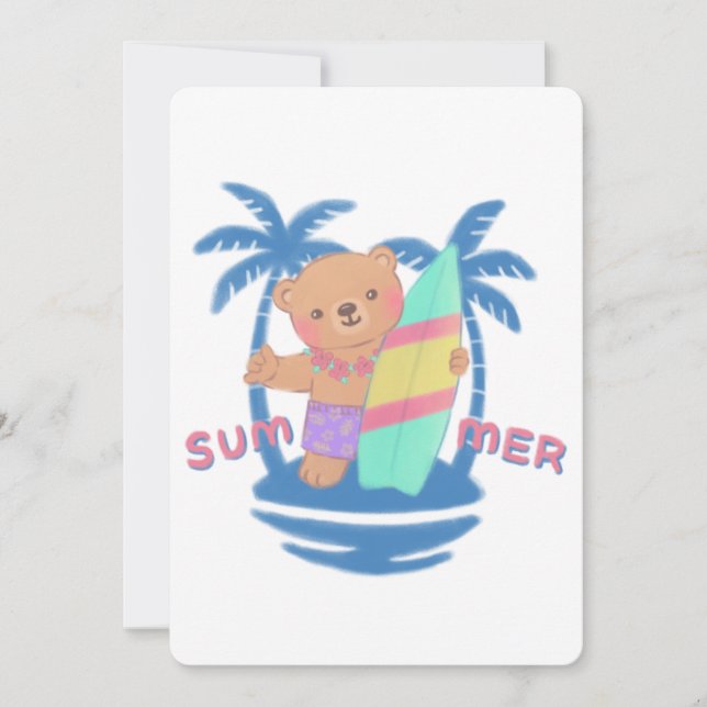 Sommar Nalle Surfer i Hawaii Tack Kort (Framsida)