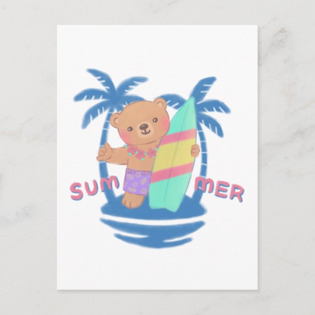 Sommar Nalle Surfer i Hawaii Vykort (Framsida)