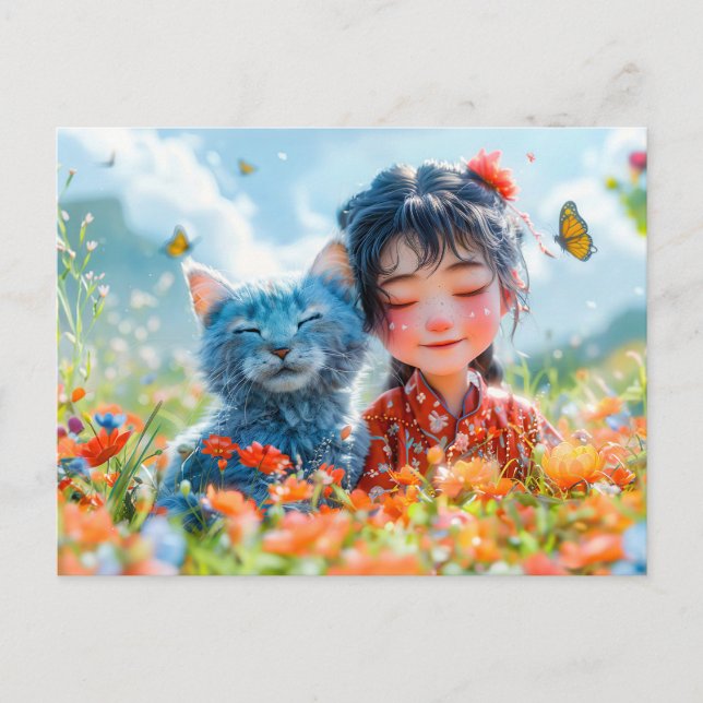 Sommar Nap i Wildblommor Helg Vykort (Framsida)