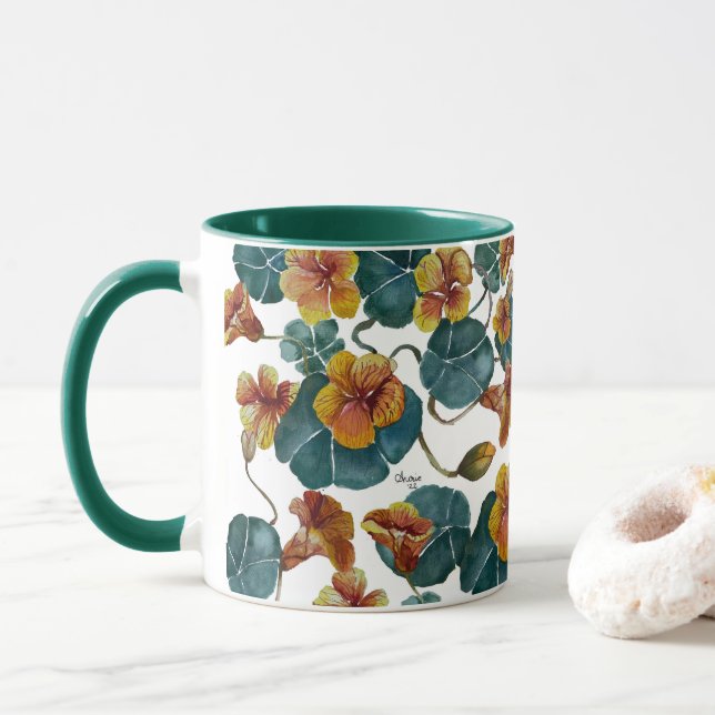 Sommar Nasturtiums tvåtonkaffe Mugg (Med munk)