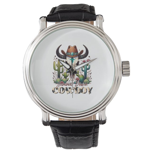 Sommar ner Cowboy Cow Skull western cactus Armbandsur (Framsida)