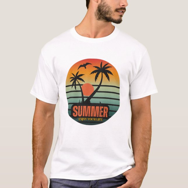 Sommar, njut av ditt liv, Retro-solnedgången T Shirt (Framsida)