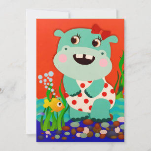 Sommar Ocean Beach Fish Lycklig Baby Hippo Julkort