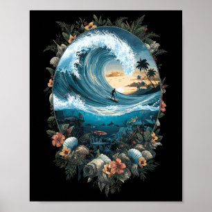 Sommar Ocean Våg Surfing Tropisk Strand Rev Poster