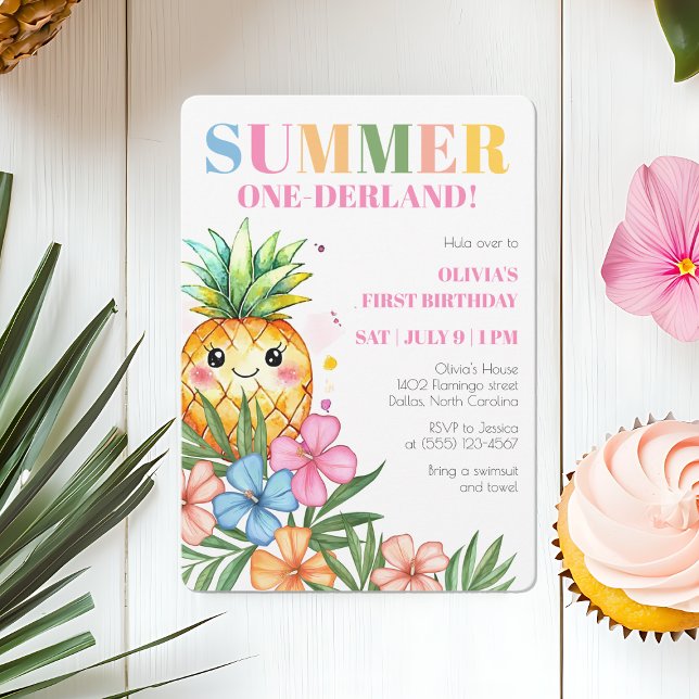 Sommar Onederland Fruit Girls 1:a födeldagen Party Inbjudningar (Summer Onederland Fruit Girls 1st Birthday Party Invitation)