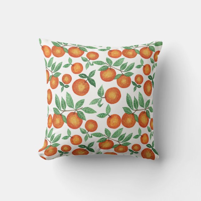 Sommar-Orangar Citrus Watercolor Fruit Mönster Kudde (Framsida)
