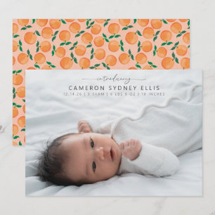 Sommar Orange Fruit Watercolor Baby Photo Birth Meddelande