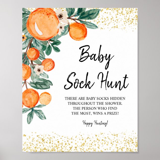 Sommar Orange Watercolor Baby Sock Hunt Poster (Framsidan)