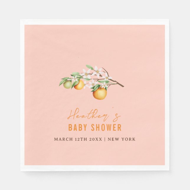 Sommar-Orangen Citrus Clementine Baby Shower Pappersservett (Framsidan)