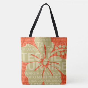 Sommar Ord Cocktails och Hibiscus Beach Bag Tygkasse