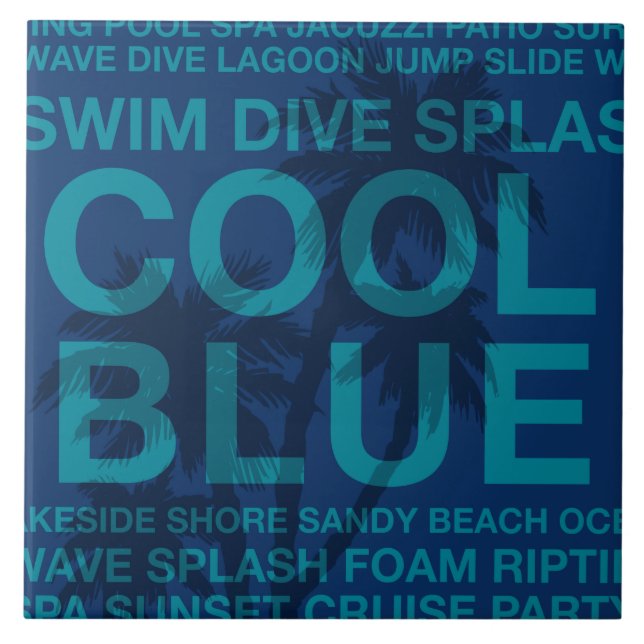 Sommar Ord Poolside och Handflatan Träd Tiles Kakelplatta (Framsidan)