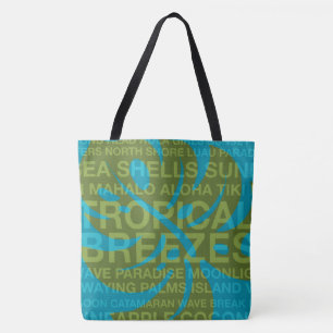 Sommar Ord Tropical och Monstera Löv Beach Bag Bag Tygkasse