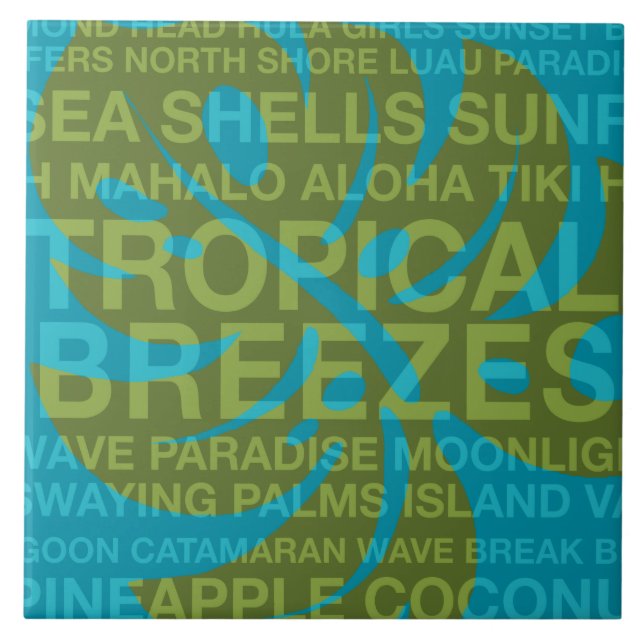 Sommar Ord Tropical och Monstera Löv Tiles Kakelplatta (Framsidan)