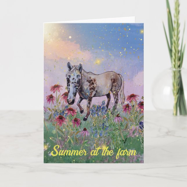 Sommar på gården, vita hästar sol inbjudan (Framsida)