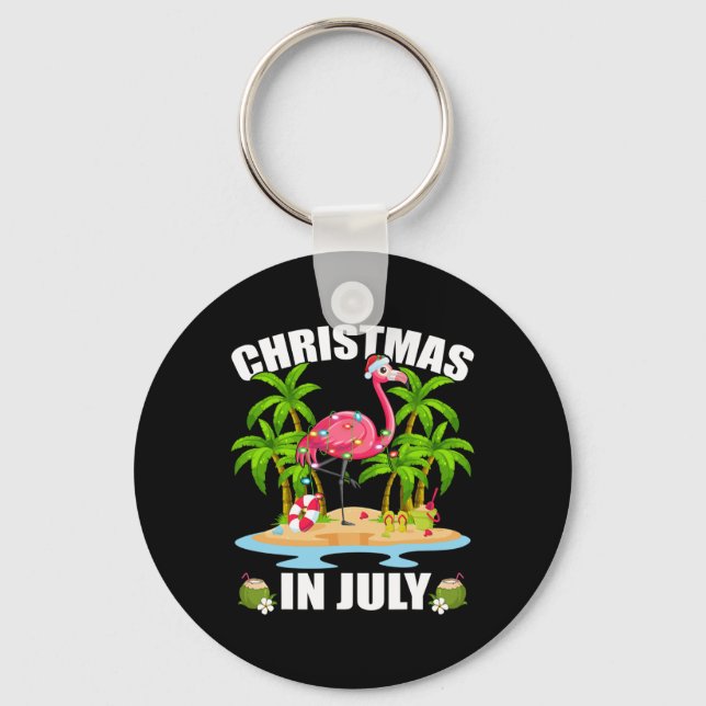 Sommar Palmträd Belysning Flamingo Jul i Ju Nyckelring (Framsida)