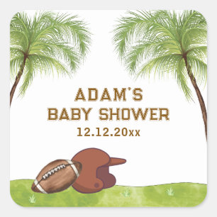 Sommar Palmträd Fotboll Sport Pojke Baby Shower Fyrkantigt Klistermärke