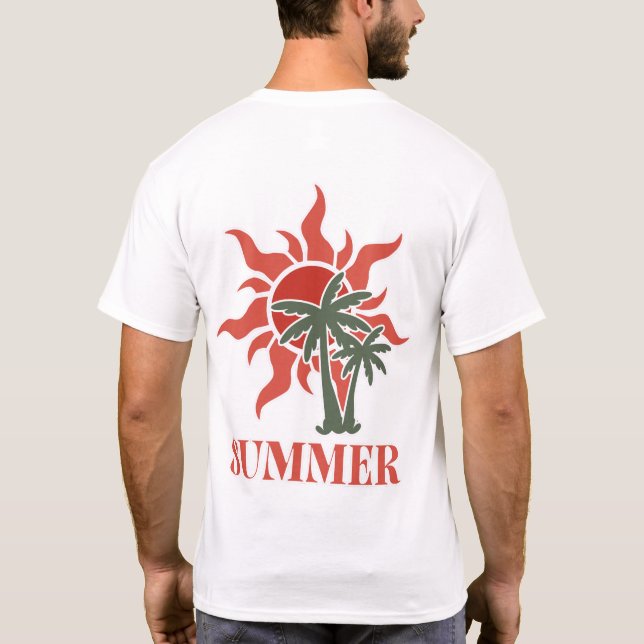 Sommar Palmträd Sol Retro Tropisk T Shirt (Baksida)