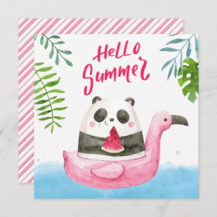 Sommar Panda Flamingo Greeting Card