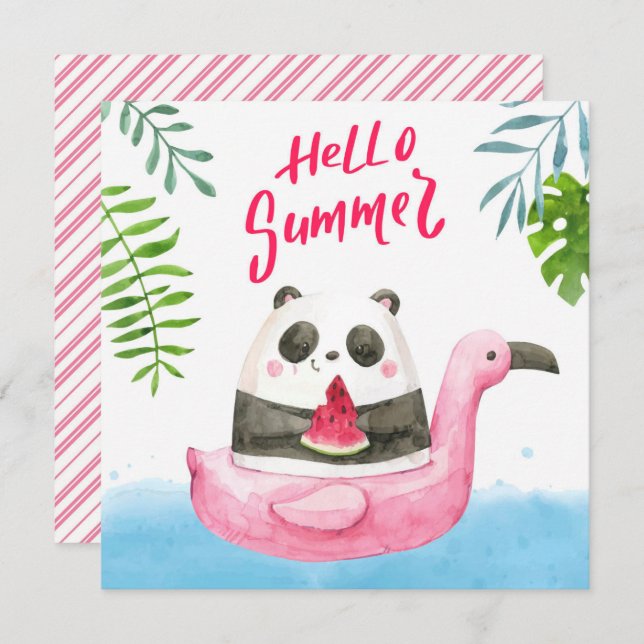 Sommar Panda Flamingo Greeting Card (Fram/baksida)