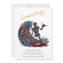 Sommar-Party-färgad Skeleton Surfer-inbjudan