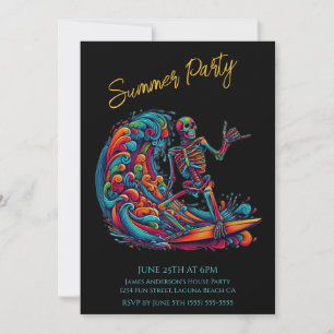 Sommar-Party-färgad Skeleton Surfer-inbjudan Inbjudningar