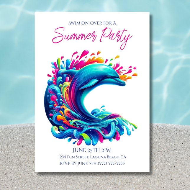 Sommar Party - Färgämnet delfin Stänk Inbjudningar (Dolphin-Colorful Dolphin-Summer Party Invitations)