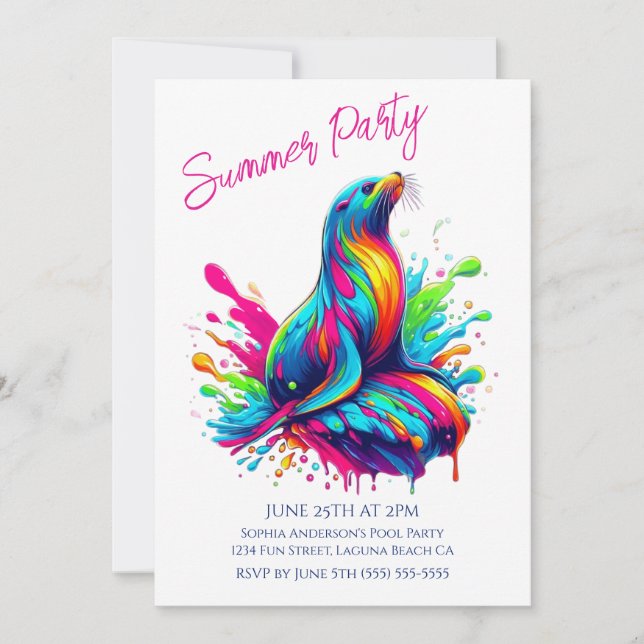 Sommar Party - Färghav Lejona Stänk Inbjudningar (Framsida)