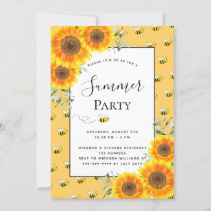 Sommar party humla solblommor med bakgårdsplats Bq Inbjudningar