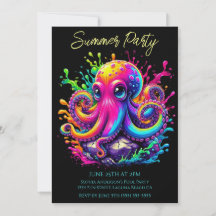 Sommar-Party - Inbjudan till Stänk i Octopus-färgä