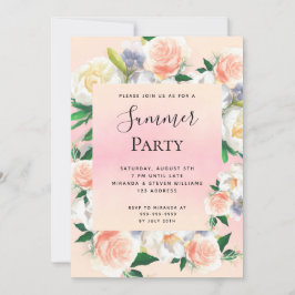 Sommar party lush blommigt korall rosa inbjudningar