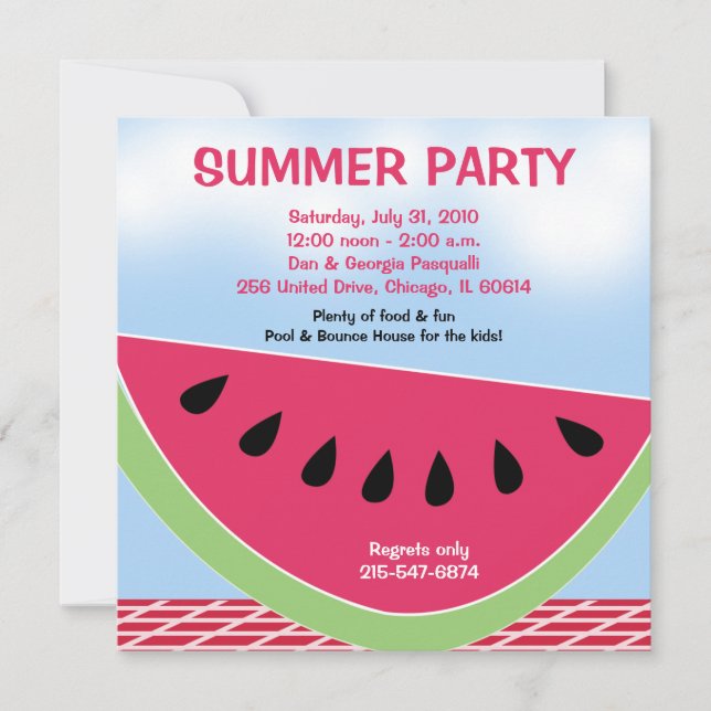 Sommar Party Picnic Watermelon 5x5 anpassningsbar Inbjudningar (Framsida)
