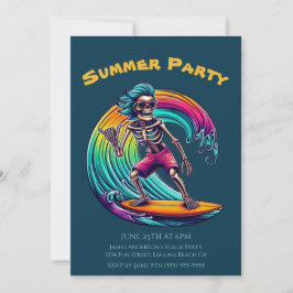 Sommar Party- Skeleton Surfer Riding A Wave- Inbjudningar