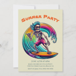 Sommar Party- Skeleton Surfer Riding A Wave- Inbjudningar