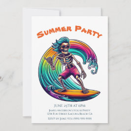 Sommar Party- Skeleton Surfer Riding A Wave- Inbjudningar