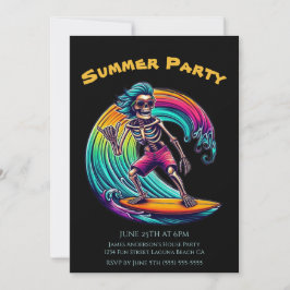 Sommar Party- Skeleton Surfer Riding A Wave- Inbjudningar