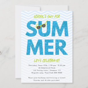 Sommar Party, skolans utblåsta Glitter Inbjudningar