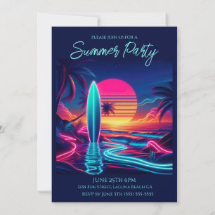 Sommar Party- Solnedgång Surfboard Neon Ljus- Inbjudningar