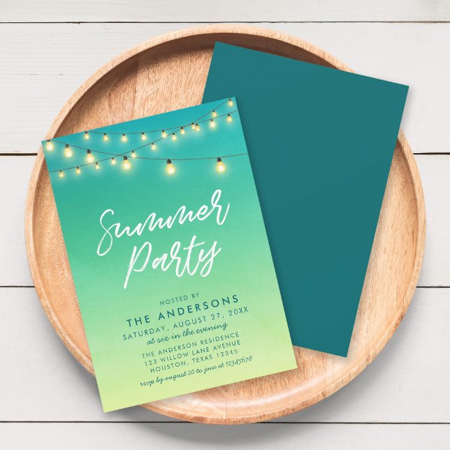 Sommar Party String of Ljus Watercolor Sea Glass Inbjudningar (Skapare uppladdad)