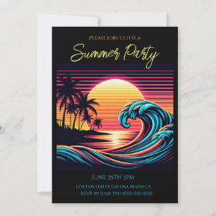 Sommar Party-Sunset Retro Surfa Wave Inbjudningar