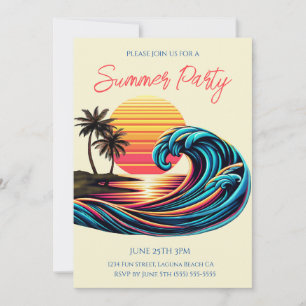 Sommar Party-Sunset Retro Surfa Wave Inbjudningar